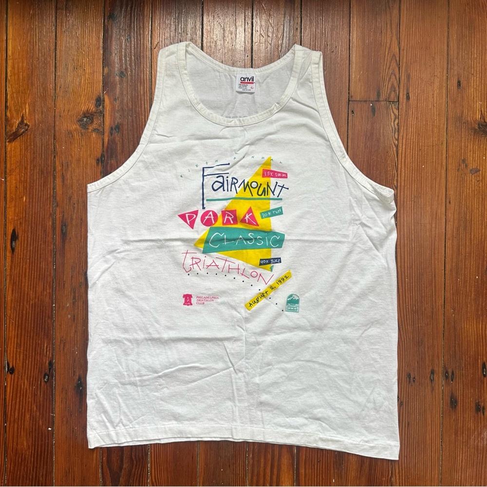 Vintage 1992 Anvil Philadelphia Fairmount Park Classic Triathlon tank